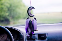 Crescent moon dream catcher for car | Half moon dreamcatcher car rear view mirror hanger | Moon goddes gifts