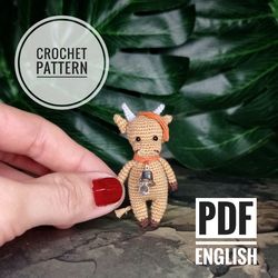 Crochet bull toy pattern. English Pattern. Little bull toy pattern. DIY cute toy. Crochet miniature pattern. Little toy