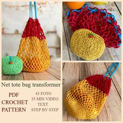 Net Tote Bag Easy Crochet Bag Pattern PDF Crochet Drawstring Tote Farmers market bags Reusable Shopping Everyday Bag