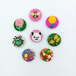 Embroidery Buttons Animal Buttons Fabric Covered Brooch Handmade Floral Button Design Pin Accessories 8 Pcs