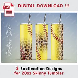 3 Softball Leopard Templates - Seamless Sublimation Patterns - 20oz SKINNY TUMBLER - Full Tumbler Wrap