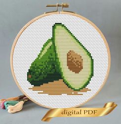 Avocado pattern pdf cross stitch, Easy embroidery DIY, small food pattern