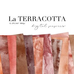 12 x Terracotta Watercolor Digital Papers for Scrapbooking