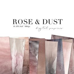 10 x Dusty Pink Watercolor Digital Papers for Scrapbooking