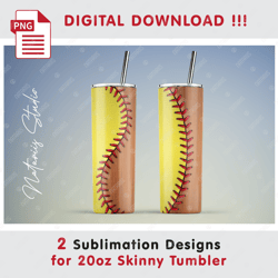 2 Softball Wood Templates - Seamless Sublimation Patterns - 20oz SKINNY TUMBLER - Full Tumbler Wrap