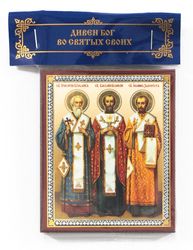 Three Hierarchs Basil, Gregory, John | orthodox wooden icon compact size | orthodox gift free shipping