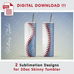 2 Baseball Denim Templates - Seamless Sublimation Patterns - 20oz SKINNY TUMBLER - Full Tumbler Wrap