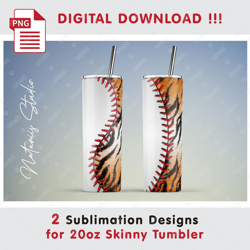 2 Baseball Tiger Templates - Seamless Sublimation Patterns - 20oz SKINNY TUMBLER - Full Tumbler Wrap