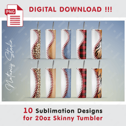 10 Baseball Print Templates - Seamless Sublimation Patterns - 20oz SKINNY TUMBLER - Full Tumbler Wrap