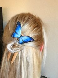 Carved wooden hair fork with Butterfly, Summer hair clip, Wood hair stick, Bun holder for long hair, Hair Accessories