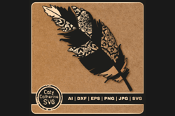 SVG Zentangle Boho Feather  Svg , Eps , Dxf , Digital Download