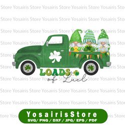 St. Patrick's Day Printable Sublimation Graphic, Lucky Gnomes, Green Truck, Loads of Luck, Round Door Sign, Jpeg and Png