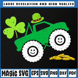 Kids Leprechaun Monster Truck Svg, Shamrock St Patrick Day Svg png, St Patricks Day, Digital Download