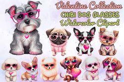 10 Files Of Valentine Cute Dog Glasses ClipArt Animal Lover Sublimation Graphic Design Bundle