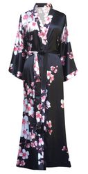 Long Robes Black Sakura Women's, Bridesmaid Robe, Bridal Party Gift , Kimono Robe, Wedding Robe,Beach kimono