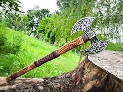 Double Head Viking Axe, Carbon Steel Axe with Rosewood Handle, Gift For Him, Birthday gifts, Dual Handed Personalized Ax