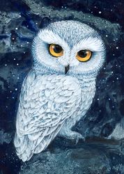 Snowy owl painting, Owl art print, White owl wall art print