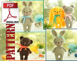 PDF Knitted patterns bear, bunny, cat