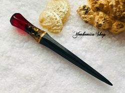 Red hair stick, Hair pin, Hair clip wood, red resin and gold foil, Handmade hair jewelry, Hair accessories for women