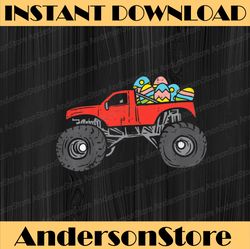 Red Monster Truck Eggs Easter Egg Hunting Easter Day Png, Happy Easter Day Sublimation Design
