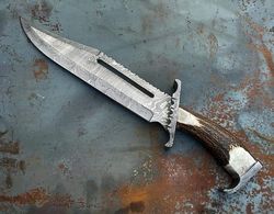Hunting Knife Hand Forged Damascus Steel Custom Made Bowie Knife Heat Treated Brine Solution Quenched Sharp Edges