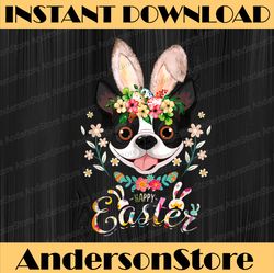 Happy Easter Bunny Boston terrier Lovers with Easter Eggs Easter Day Png, Happy Easter Day Sublimation Design
