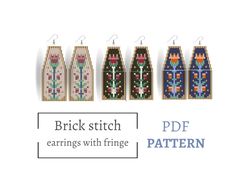 Botanic Beaded earrings PATTERN for brick stitch with fringe - Flower pattern - Instant download -  floral folk plants