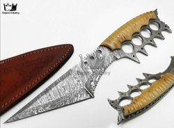 Handmade Damascus Steel 12 Inches Beautiful Hunting Knife, Battle Ready With Leather Sheath,
