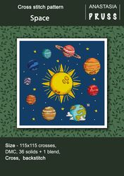 Space cross stitch pattern Mini planets Solar system Funny easy embroidery design PDF
