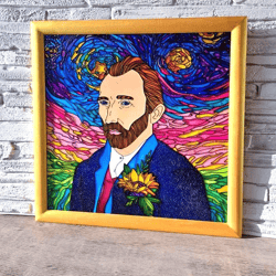 Van Gogh Starry night Original painting for living room Sunset art Portrait of Van Gogh sunflower Texture painting