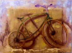 Vintage oil painting Bicycle artwork Original oil painting Bicycle