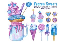 SVG Watercolor Frozen Sweets Clipart Svg , Eps , Dxf , Digital Download