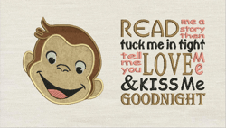 Read me a story with face monkey applique 2 designs reading pillow-INSTANT D0WNL0AD