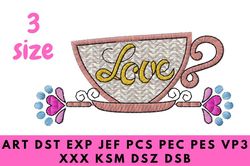 Love cup embroidery design. Suitable for Valentine's Day