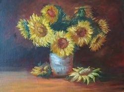 Sunflowers Oil painting, still life with sunflowers in a vase Impressionism, classical painting