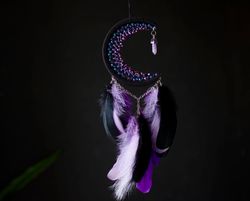 Amethyst moon dreamcatcher | Purple crescent moon dream catcher with crystal | | Moon dream catcher for girl