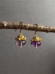Handmade Earrings with Amethysts and Pearls, Purple Earrings, Violet Jewelry