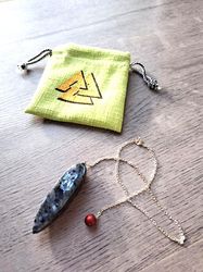 Handmade Pendulum of Labradorite Gemstone in bag Magic gift for him Fortune telling Divination Oracle