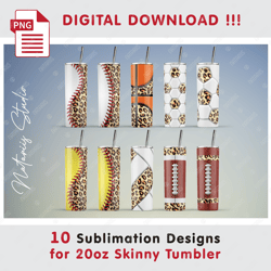 10 Sport Leopard Print Templates - Seamless Sublimation Patterns - 20oz SKINNY TUMBLER - Full Tumbler Wrap