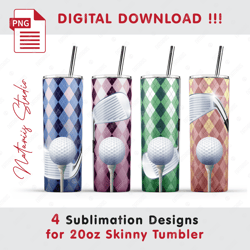 4 Golf Templates - Seamless Sublimation Patterns - 20oz SKINNY TUMBLER - Full Tumbler Wrap