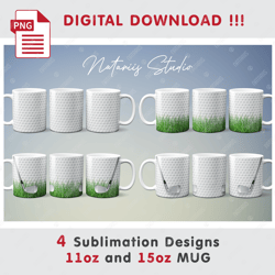 4 Golf Sublimation Designs - 11oz 15oz MUG - Digital Mug Wrap