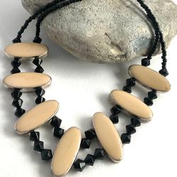 Black and Cream Women's Collar Necklace - Repurposed Eco Jewelry