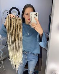 Beige Silver White ombre Braids synthetic twisted smooth double ended de dreadlocks FULL SET (60 pcs DE)