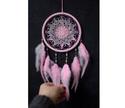 Pink dream catcher | Crochet frower mandala dream catcher | Grayl pink dreamcatcher for teen girl | Gift for niece