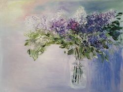 Lilac in oil, flowers in oil, lilac still life, flowers in a vase, canvas on a stretcher, flowers as a gift,oil painting