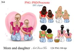 Mom and daughter clipart, mothers day clipart