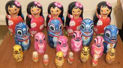 Matryoshka Lilo & Stitch five Russian dolls - cartoon characters nesting doll hand painted