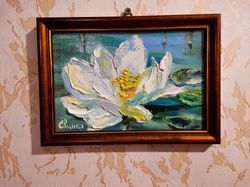 Water Lilies Pond Original Impasto Art Oil Painting Beach Framed Artist Svinar Oksana