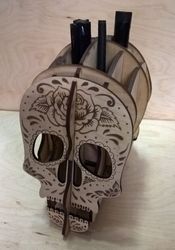 Digital Template Cnc Router Files Cnc Skull - Pencil Holder Files for Wood Laser Cut Pattern