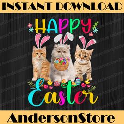 Happy Easter Three Cat Wearing Bunny Ear Bunny Cat Lover Easter Day Png, Happy Easter Day Sublimation Design
